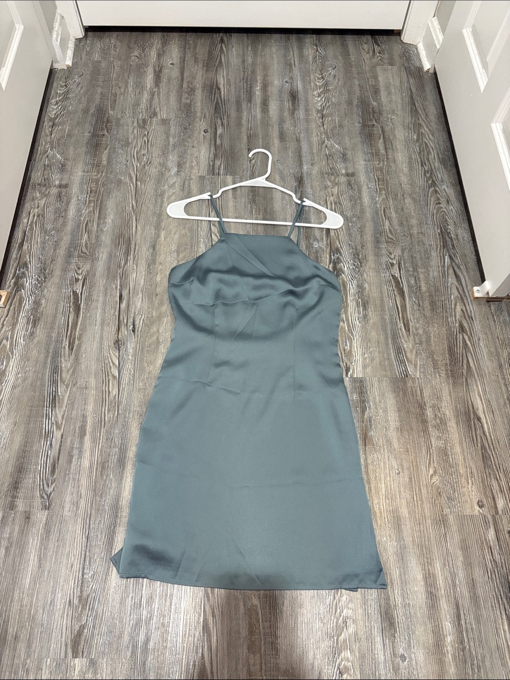 Abercrombie & Fitch Slate Green Satin Mini Slip Dress